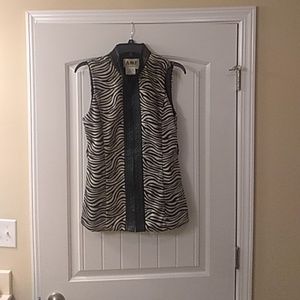 Vintage ,Faux Fur , Zebra Print / Leather Trim